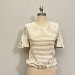 NWT FREE PEOPLE Babes Only Sweater Tee Sheer Open Weave in Cream
